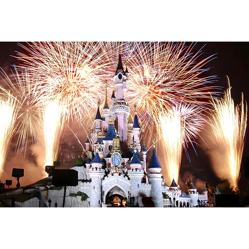 Disney Castle Backdrop Dream Night Firework Fairy Tale Blue Cartoon Photography Customize Background for Kids Birthday Party