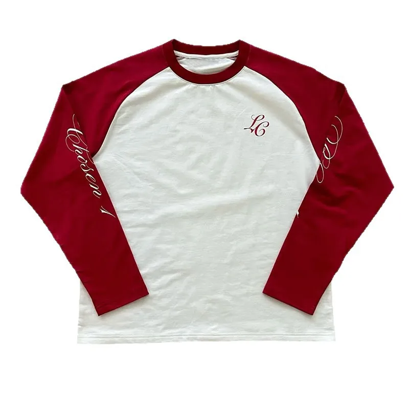 Lässiges Langarm-T-Shirt mit Rundhalsausschnitt, Amerikanische Mode, Farblich Abgestimmter Loser Pullover mit Buchstabendruck, Hip-Hop Harajuku Oberteil