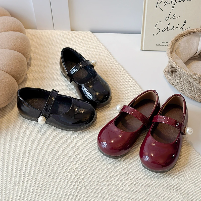Summer Girl's Leather Shoes Glossy Pearl Trendy Kid's Flat Shoe Solid Colors Anti-slip Daily All-match School Children Shoes