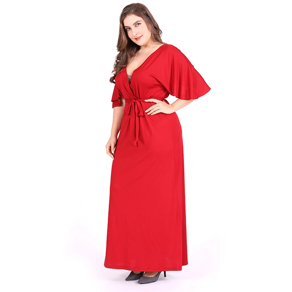 Curvy Plus Size Dress Red Ladies Summer Dresses For Women 2024 Fine Long And Elegant Robe Sexy Dress For Mother\'s Evening Party