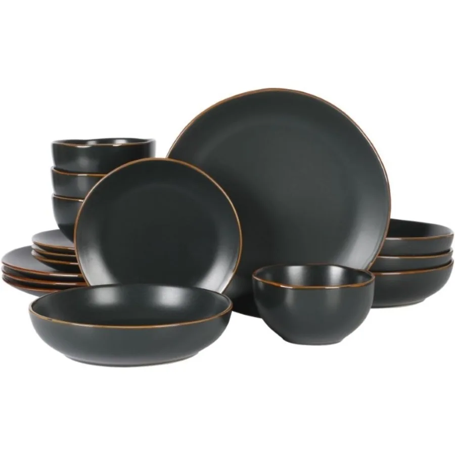 

Hazeltine 16Piece Black Stoneware Dinnerware Set Durable Ceramic Kitchen Dinnerware for Everyday Dining Elegant Tableware for H