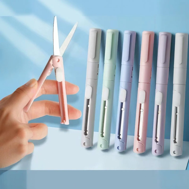 Mini Portable Scissors Paper Cutter Knife 2 In 1 Multifunctional Pocket Pen shape Scrapbooking Carving Cutting Art Tools For