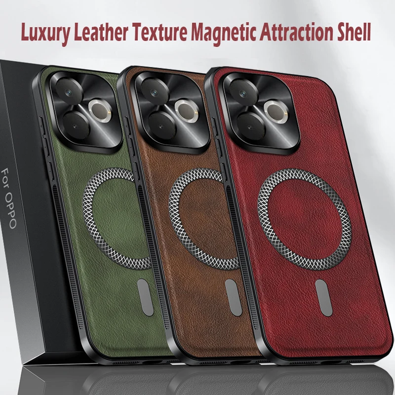 Funda de teléfono de cuero PU de lujo para Oppo A5 Pro A5 5G Magsafe anillo de Metal magnético protección de lente cubierta a prueba de golpes para Oppo A78 4G