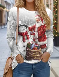 Christmas Pullover Sweatshirt Women's Sportswear Holiday Print Christmas Casual Long Sleeve Top Micro Stretch Autumn and Winter