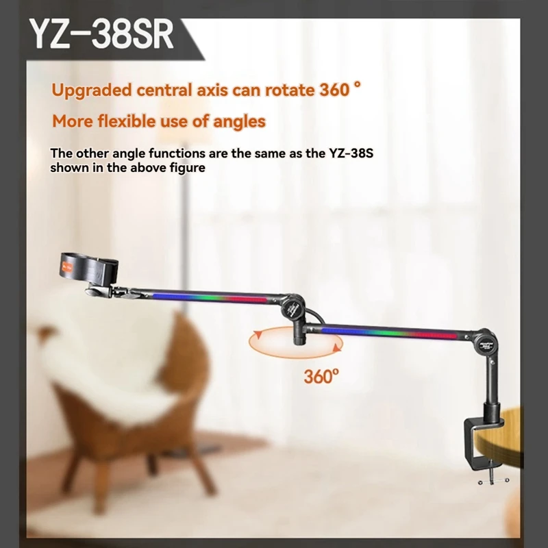 RGB Microphone Arm Stand,Mic Arm With RGB Light,Rotatable Suspension Boom Scissor Stand For Gaming Streaming