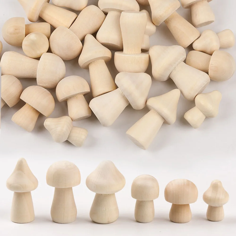 6PCS Miniature Wooden Mushroom Scale Model Ornaments Mini Wood Mushroom Simulation Models DIY Desktop Decor Home Crafts