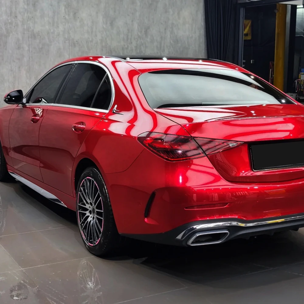 Car Sticker Liquid Metal Cherry Red Auto Wrapping Film Color Change Vinyl Film Bubble Free Car Decoration Accessories PVC Decals