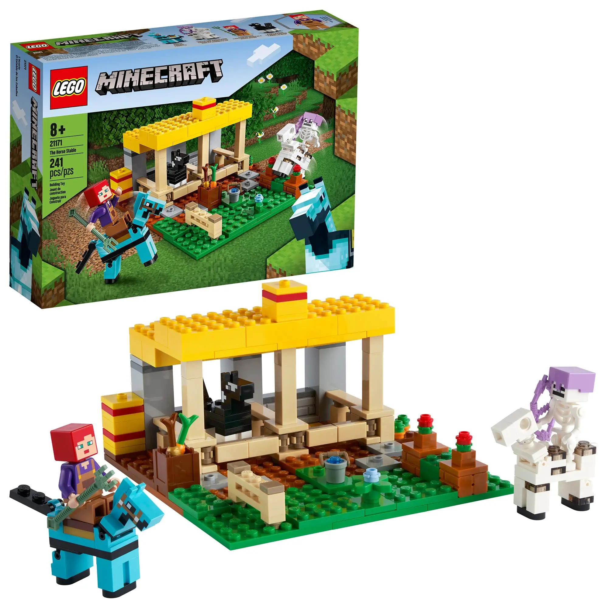 LEGO Minecraft The Horse Stable 21171 Kit de construcción; Divertido juguete de granja Minecraft para niños un jinete esqueleto a partir de 8 años (241 piezas)