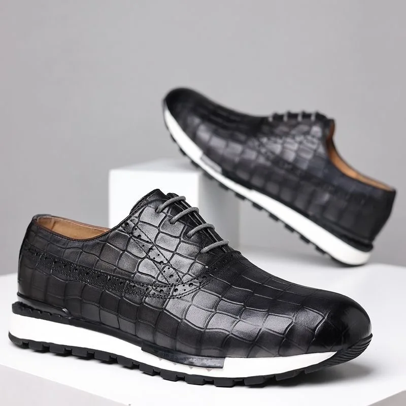 High Grade Men Genuine Leather Casual Dialy Sneakers Stone Pattern Cowhide Leather Men Comfortable Outdoor Walking Shoes Size 46