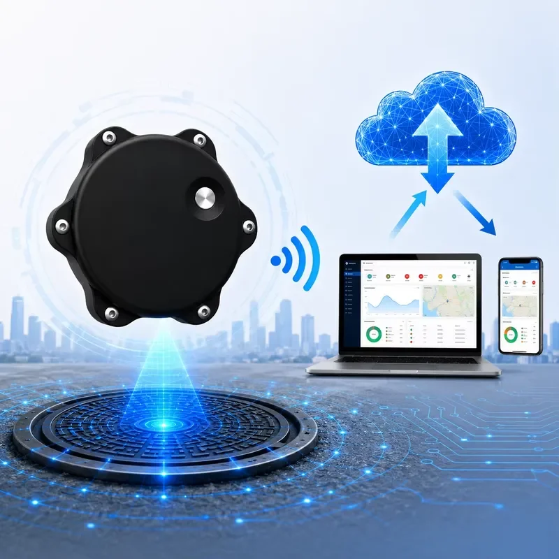 DC400 DC413 DC414 IP68 Smart Manhole Cover Sensor NB-IoT 4G LoRaWAN Manhole Cover Status and Ultrasonic Level Monitoring