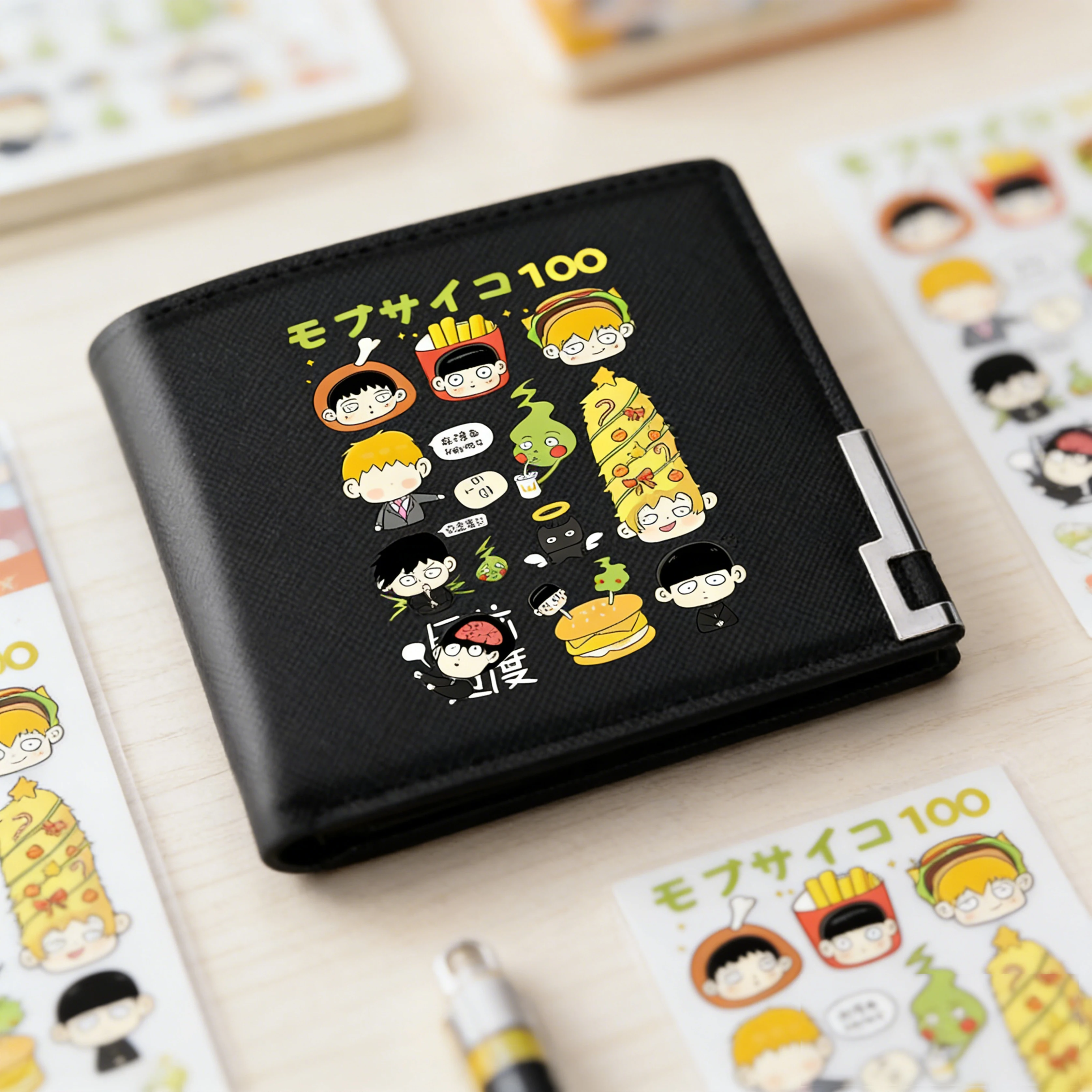 

Mob Psycho 100 Anime Short Wallet Kawaii ID Card Holder Cartoon Money Clips Thin Purses Unisex White Money Clutch Coins Bags