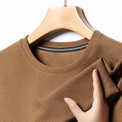 New Seven Colors Summer Waffle Round Neck Short Sleeved T-shirt for Men's Short Sleeved Top