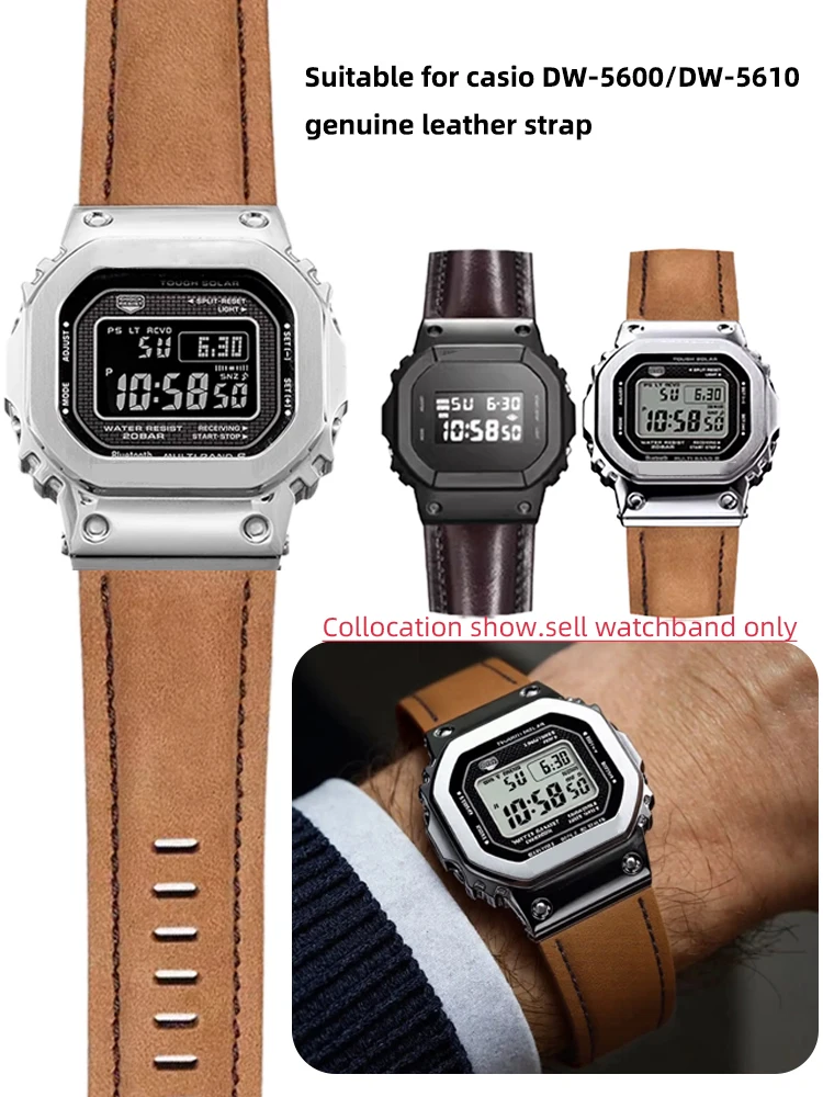 DW-5600 Matte Retro Genuine leather watch strap 24m For Casio G-SHOCK DW5600 GW-5000 GW-M5610 men Watchband Bracelet accessories