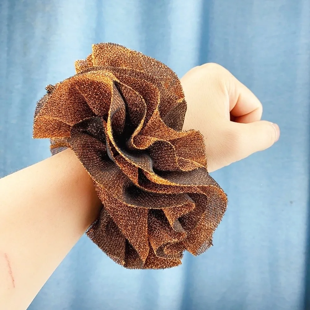 Headwear Oversize Scrunchies Fabric Art Elastic Elastic Rubber Bands Golden Velvet Elastic Shiny Velvet Fabric Hair Ring Hair view 3