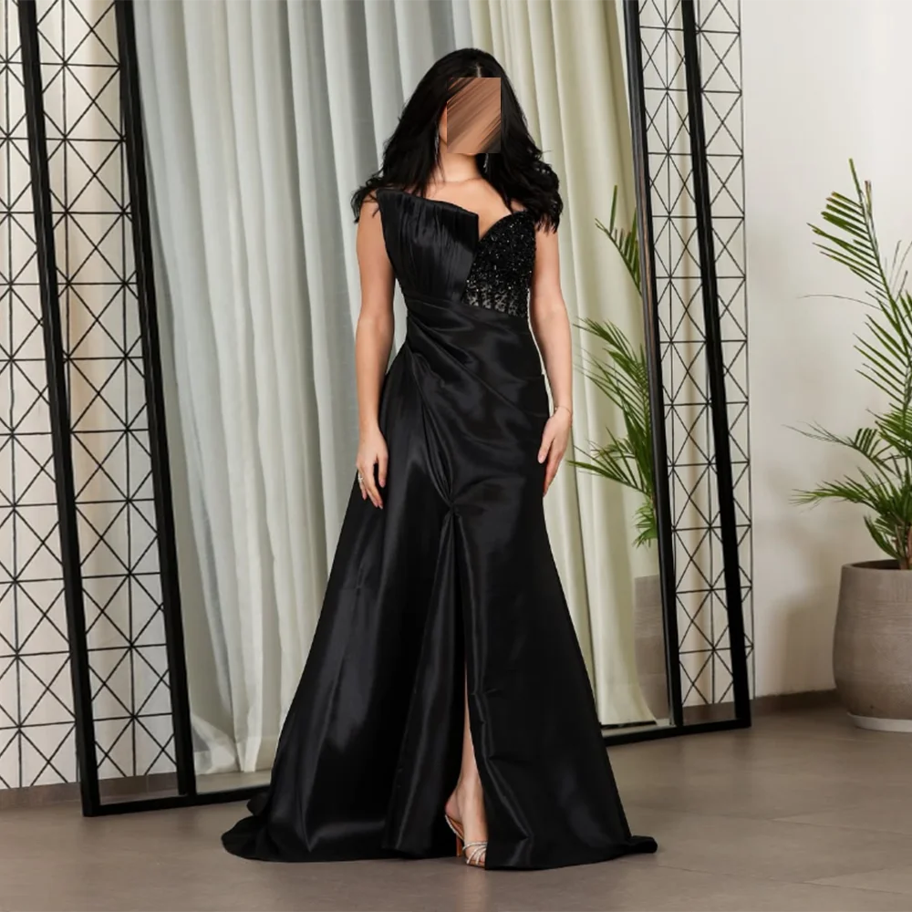 Вечерние платья без бретелек по индивидуальному заказу, плиссированное платье трапециевидной формы с блестками и бисером, драпированное платье для выпускного вечера, современное длинное атласное вечернее платье с открытой спиной