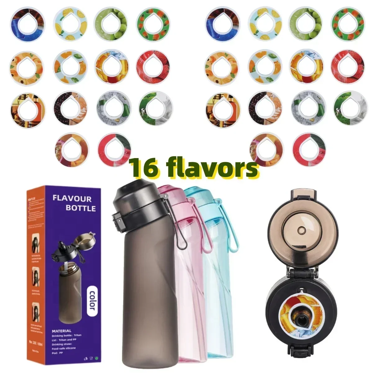 650ml Gourde Air Drinkfles Parts Flavored Water Bottles with 1/3/5 Pods Kids Aroma Pod Borraccia Starter Set and Pod for Gift