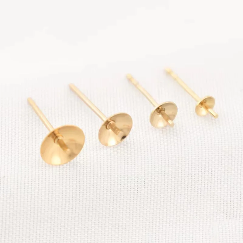 Brinco de copo de pérola preenchido com ouro 14k, acessórios para fazer joias diy, entalhe único ou duplo disponível em tamanhos de 3mm/4mm/5mm/6mm