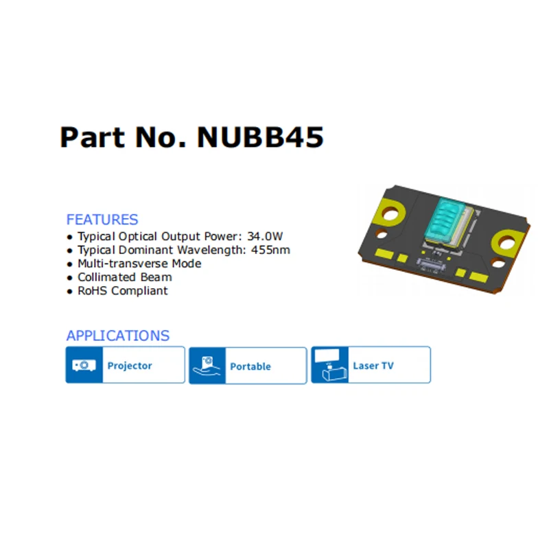1pc NUBB45 Laser Diode 455nm 34W 37.5W High-Power Blue LED