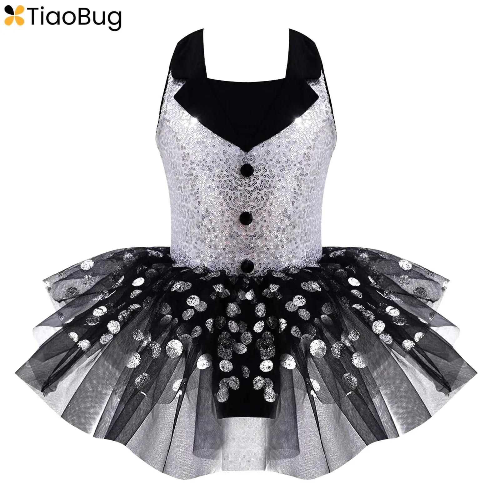 

Kids Girls Sequins Ballet Dance Tutu Dress Polka Dots Skirt Gym Leotard Modern Jazz Latin Stage Performance Costume Dancewear