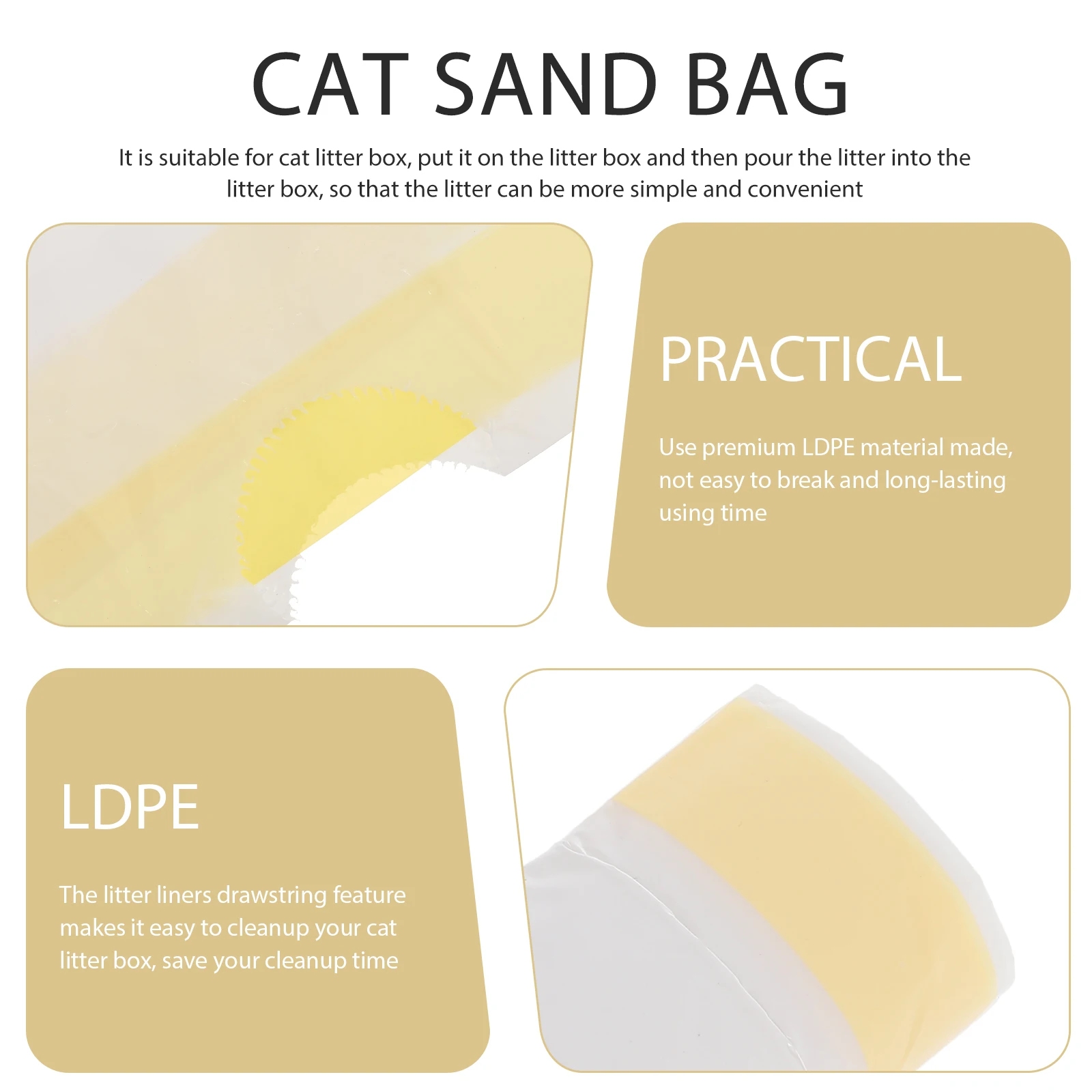 

7Pcs Cat Litter Bags with Drawstring Strong Tear Resistant Litter Box Liners Indoor Use Thick Disposable Pouches for Hassle Free