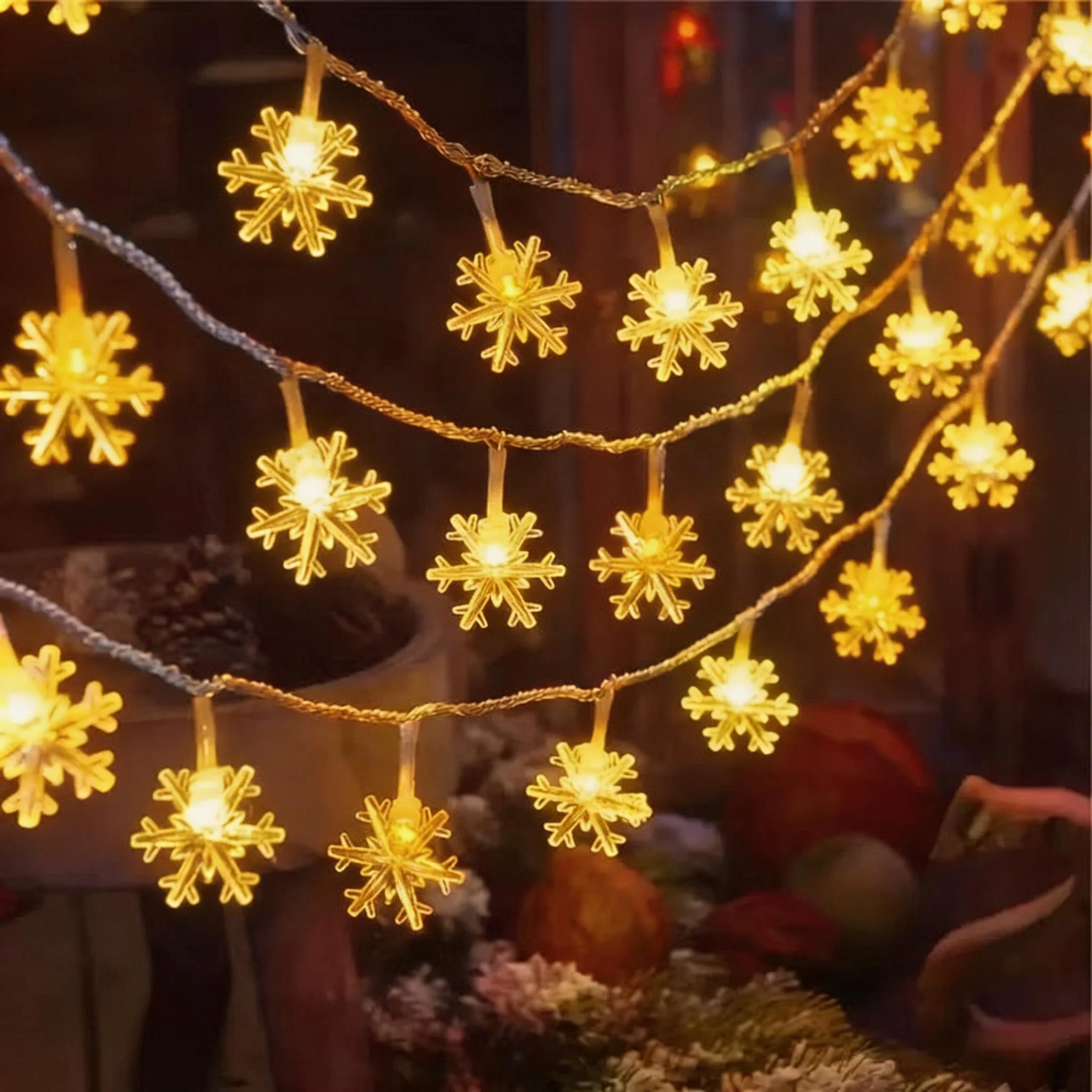 LED Snow String Lights Battery USB Powered Christmas Garland for Wedding Party Home Decor