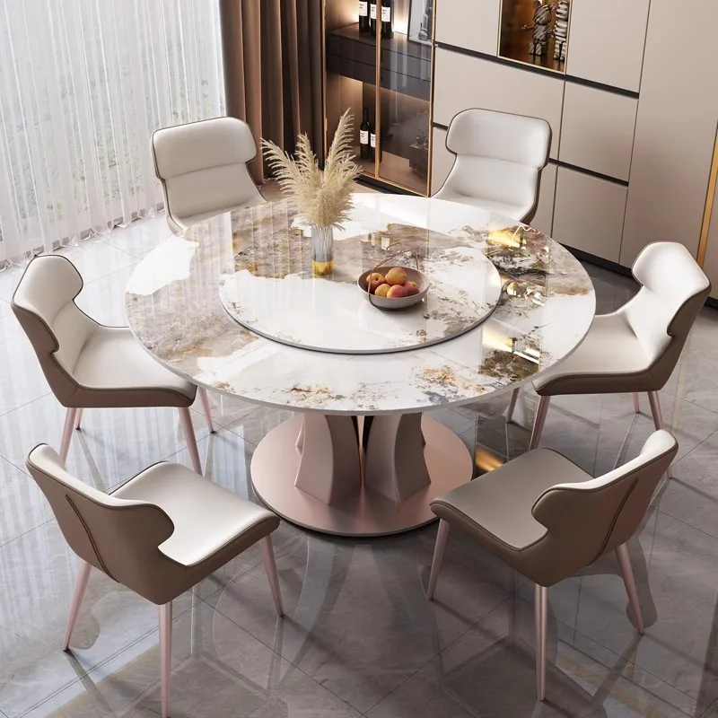 

combination household small apartment round dining table with turntable dining room furniture 6 people round table