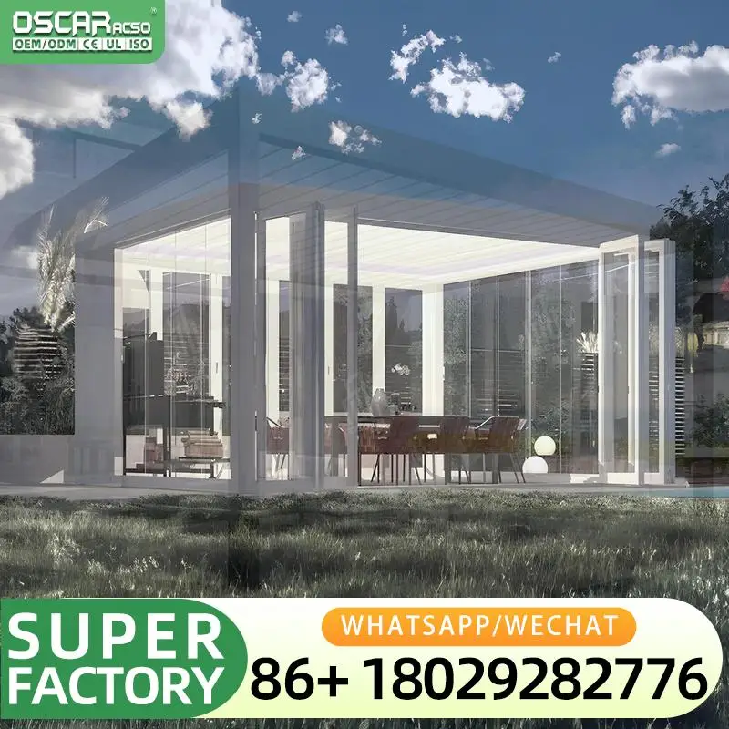 Aluminium Led Fully covered Pergola with Mechanism for Swimming Pool in Backyard and Garden pergola