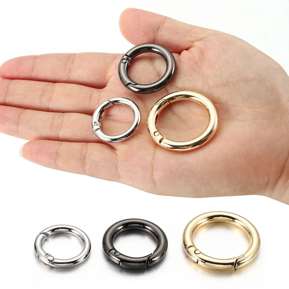 10 Piezas de Anillas Metálicas con Resorte, Clips Redondos para Llaveros, Mosquetones, Ganchos de Seguridad para Bolsos, Correas de Hombro, Cordones y Cuero