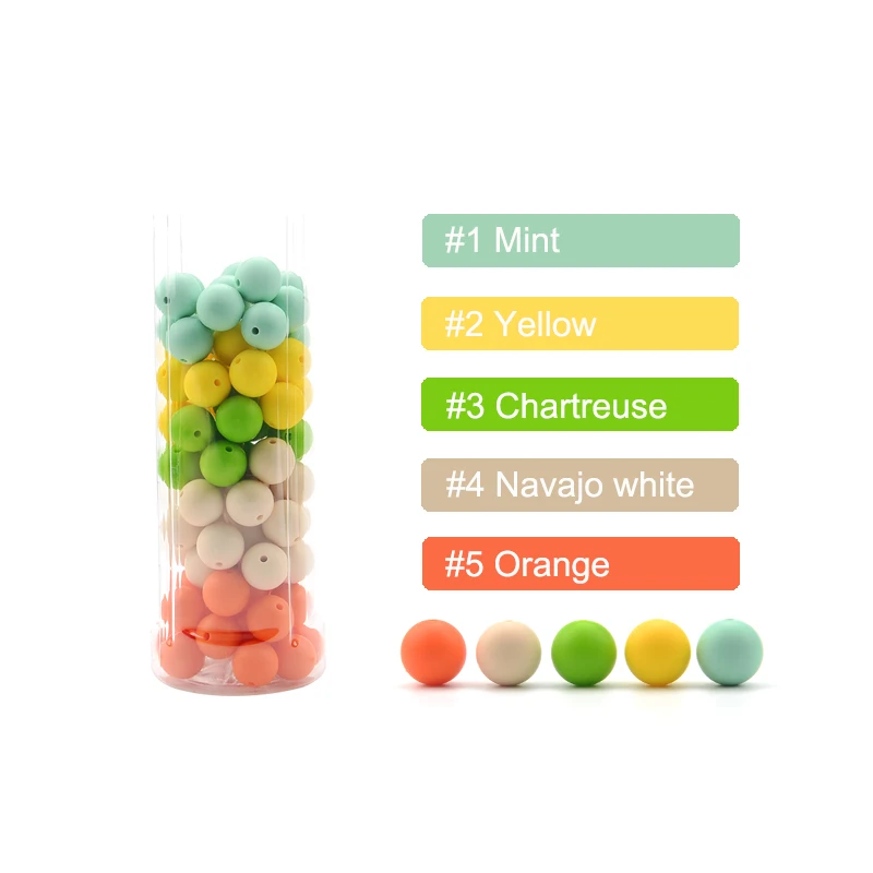 LOFCA 15mm Silicone Beads 50pcs Silicone Round Baby Nursing Necklace Teether Colorful Pacifier Clip Oral Care BPA Free