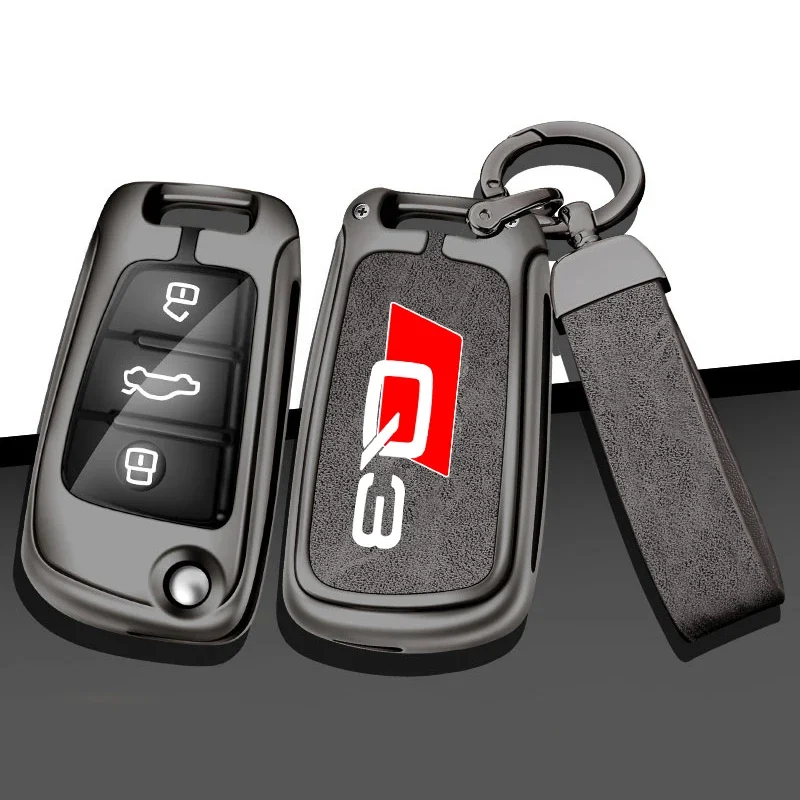 Zinc Alloy Car Key Case Cover Shell For Audi Q3 8U F3 RSQ3 Sportback 2013 2019 2021 Sline Custom LOGO Keychain Auto Accessories