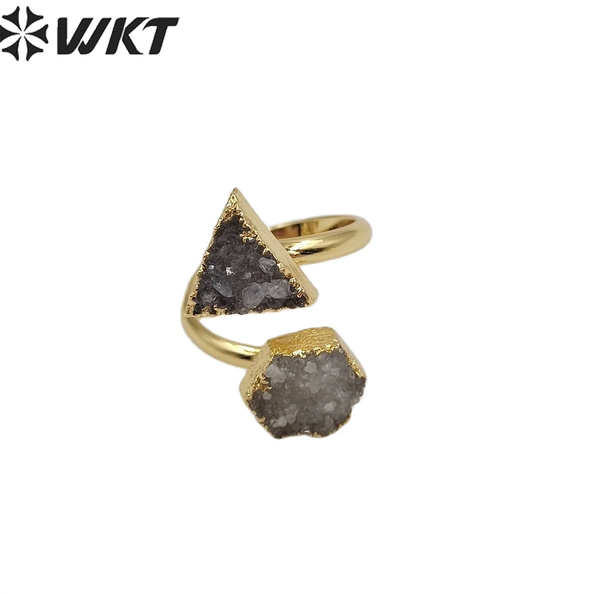 Imagem -04 - Estoque Natural Duplo Pedra Drusy Anel de Ouro Galvanizado Sparkly Druzy Ágata Anel em Wt-r189 Atacado Novo em