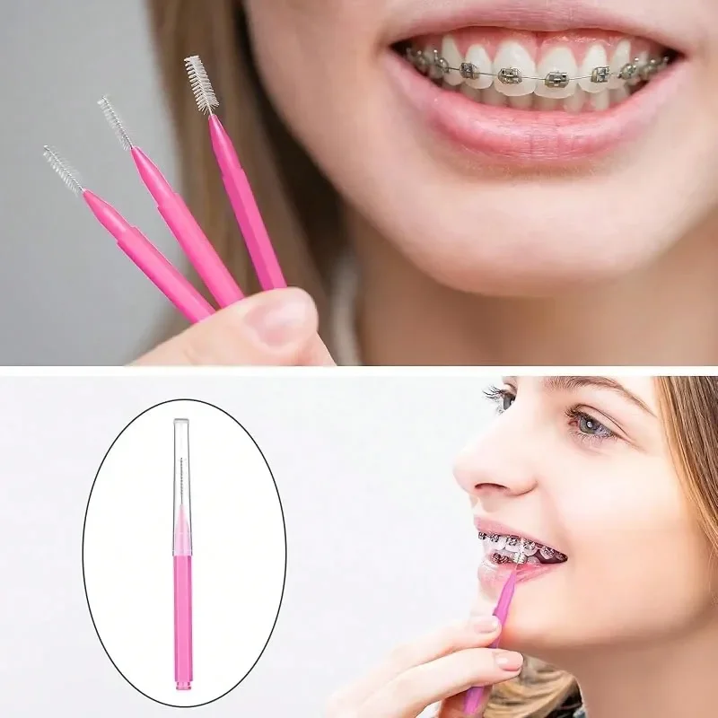 100Pcs Magenta Interdental Brush Toothpick Dental Tooth Flossing Head Oral Dental Hygiene Flosser Cleaners Tooth Cleaning Tool