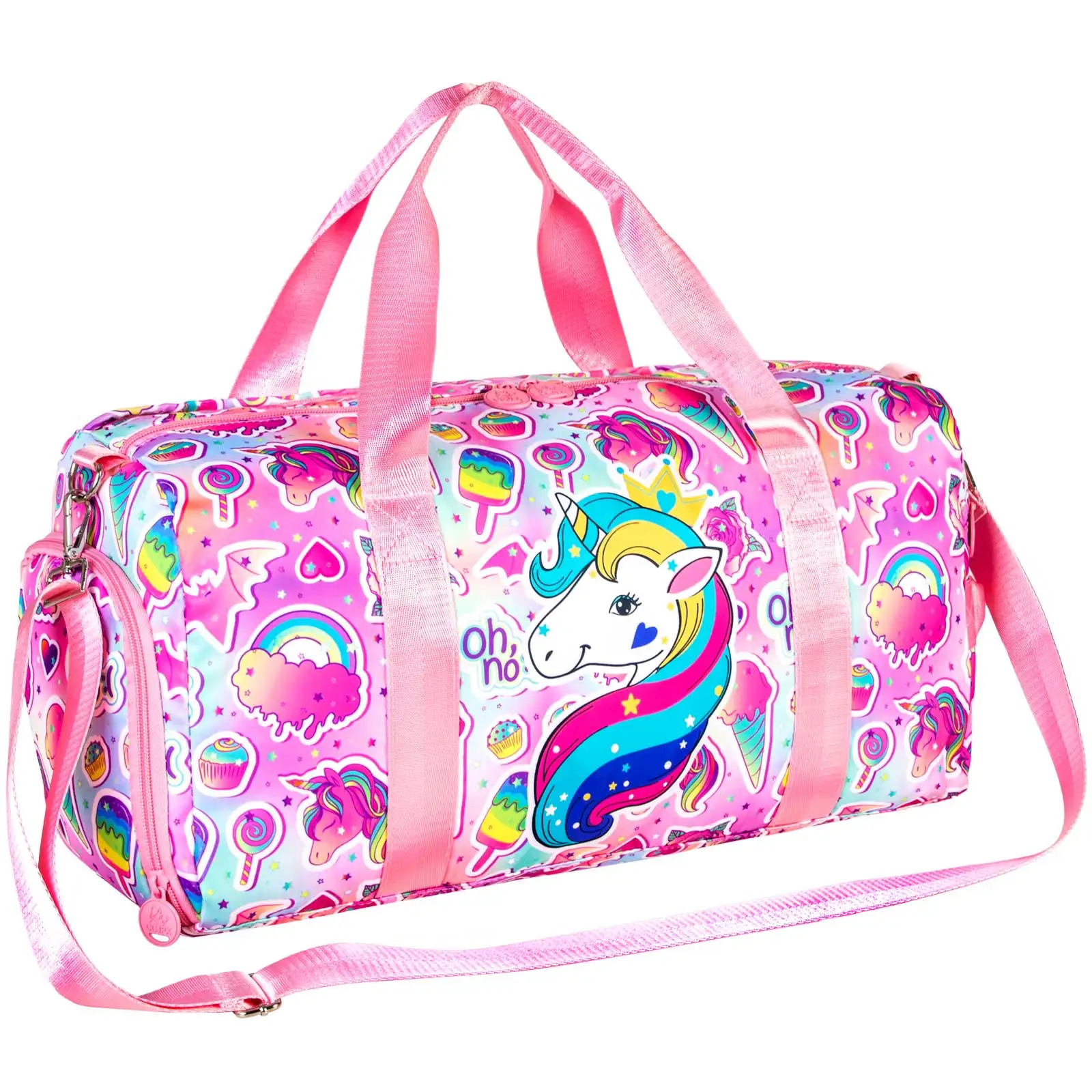 Kids Duffle Bag For Travel With Shoe Compartment Girls Gym Dance Ballet Weekender Overnight Unicorn Rainbow Mermaid Pink Purple