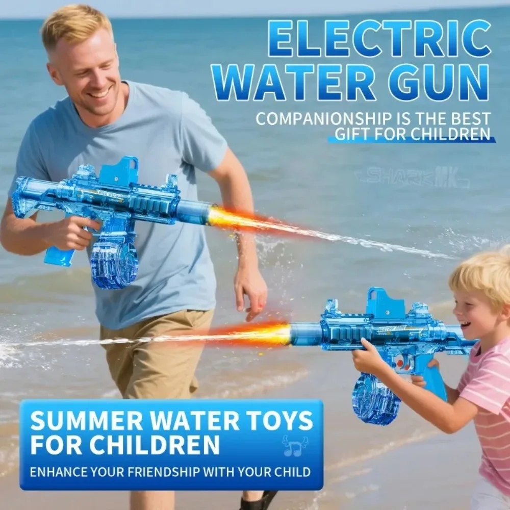 Pistola de agua eléctrica con pulverizadores de luz, efecto de llama, continuamente alta velocidad, para exteriores, playa, piscina, juego de disparos, juguete para niños