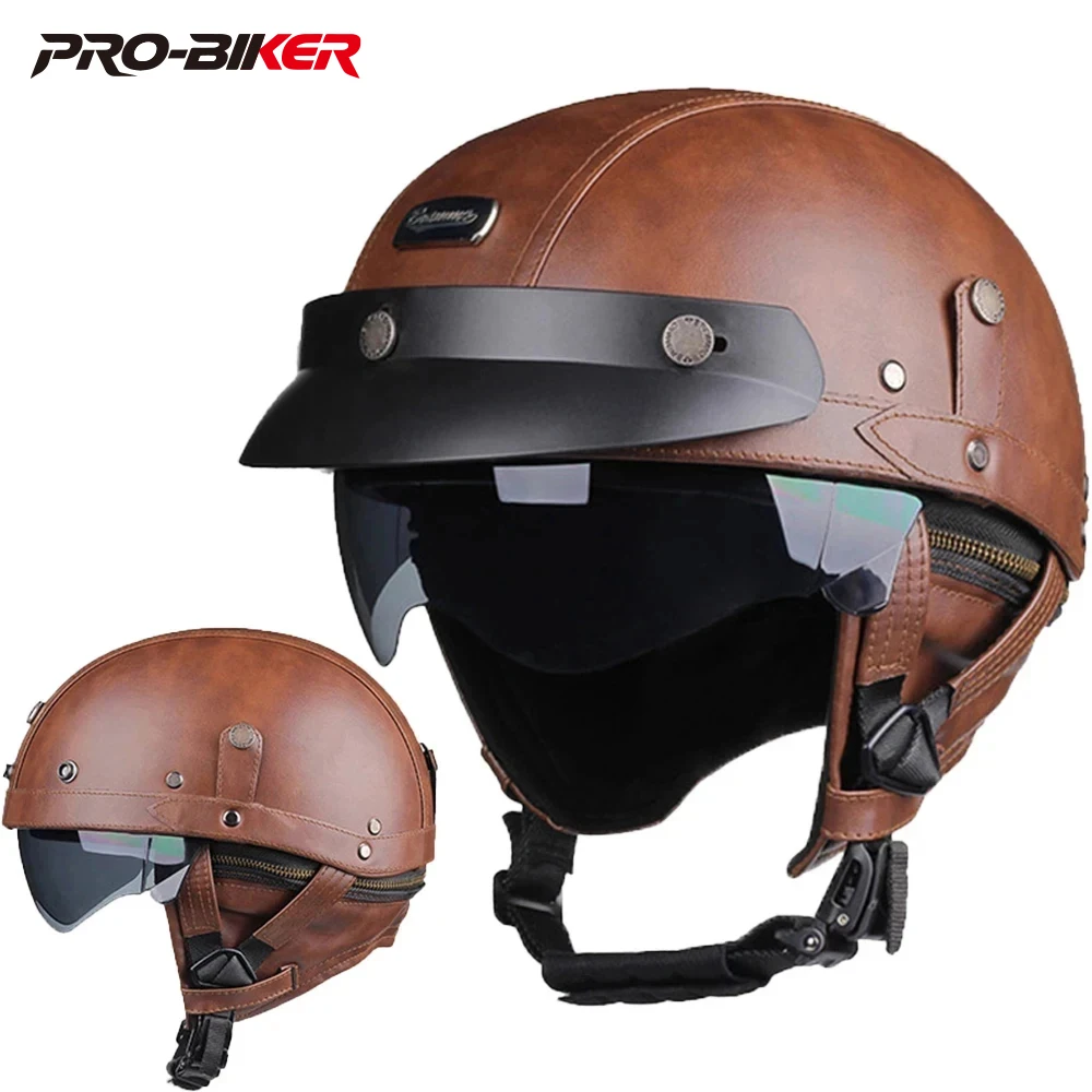 

Motorcycle Helmet Retro PU Four Fashion Helmet Ride Half Scooter Helmet Motorcycle For Men And Women