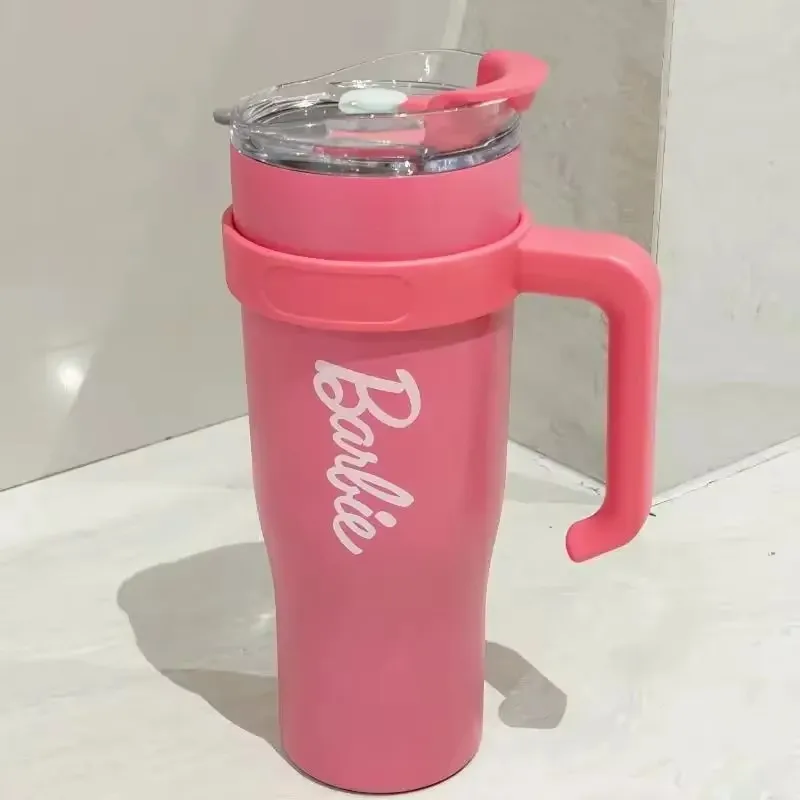 Barbie Large-Capacity Giant Water Cup 1200ml Pink Steel Bling Straw Water Bottle Kawaii New Stainless Steel Insulated Cup Gift