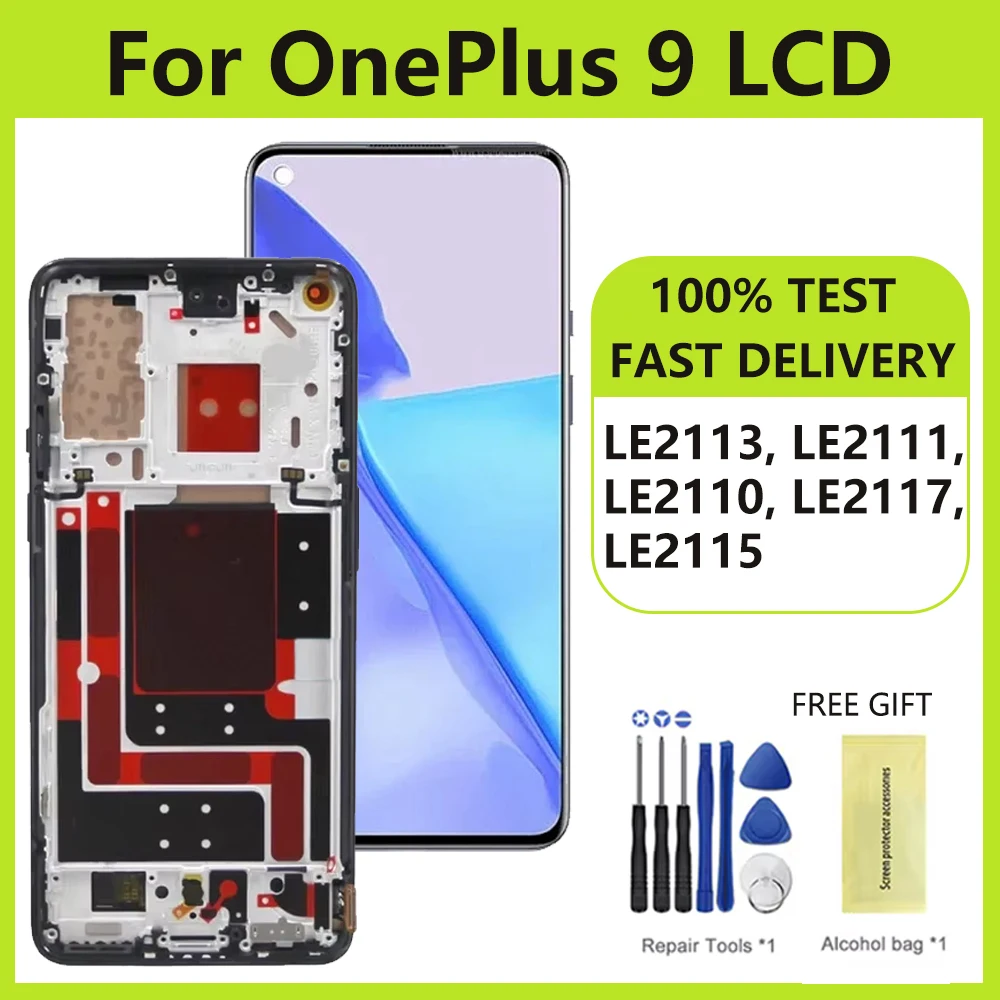 6.55\'\' AMOLED For OnePlus 9 LCD Display Touch Screen 1+9 LE2113 LE2111 LE2110 LE2117 LE2115 LCD Digitizer Assembly Replacement