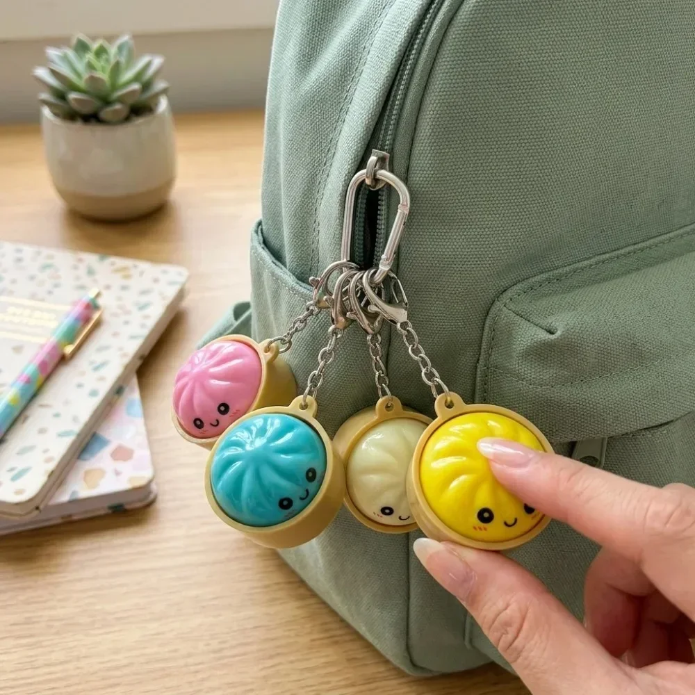 Cute Dumpling Light Up Keychain Kawaii Squishy Bao Night Light Soft Silicone Stress Relief Backpack Charm for Teens Gift Decor