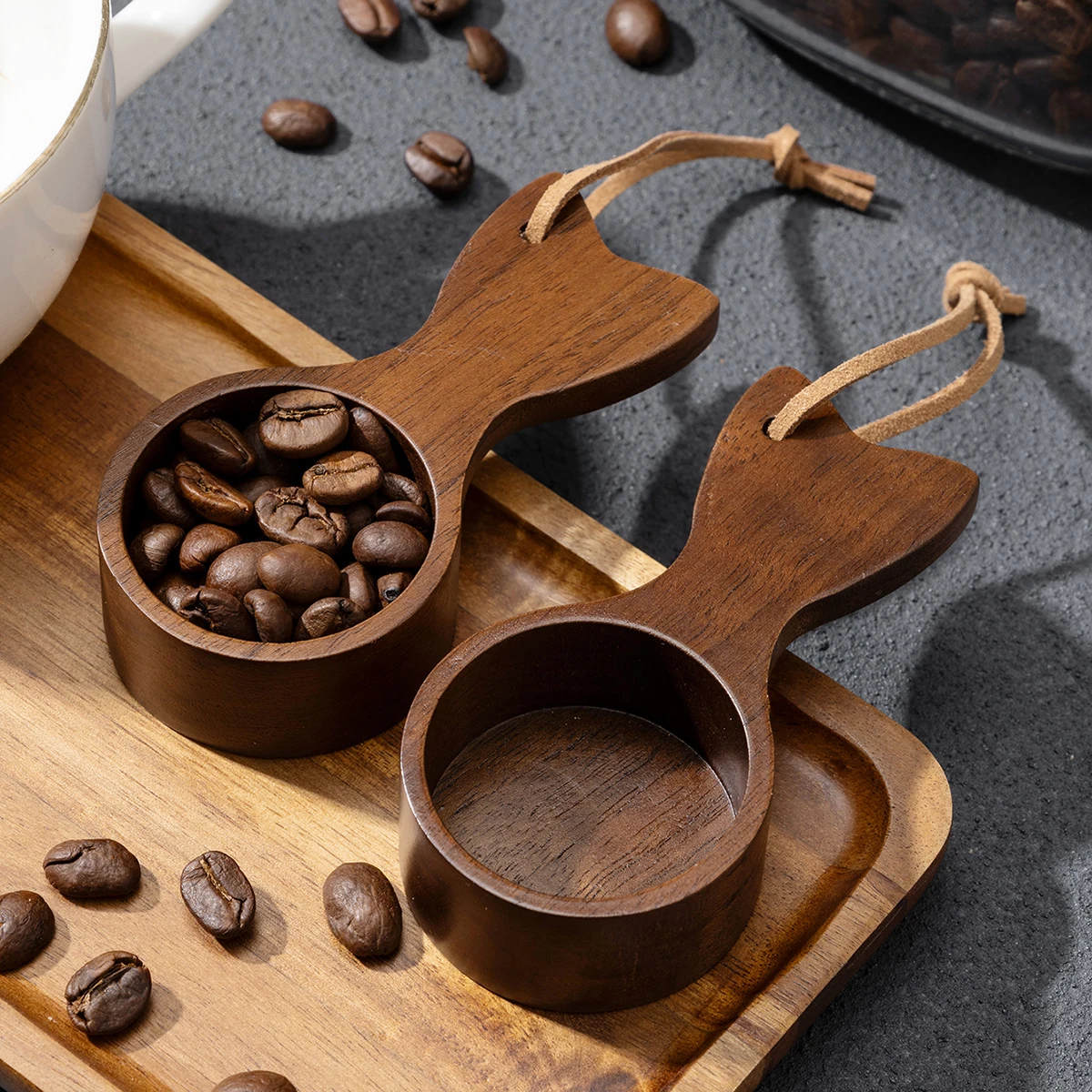 1PC Kaffee Bean Massivholz Messlöffel Walnuss Holz Löffel Kaffee Pulver Holz Löffel Kurzen Griff Kaffee Löffel