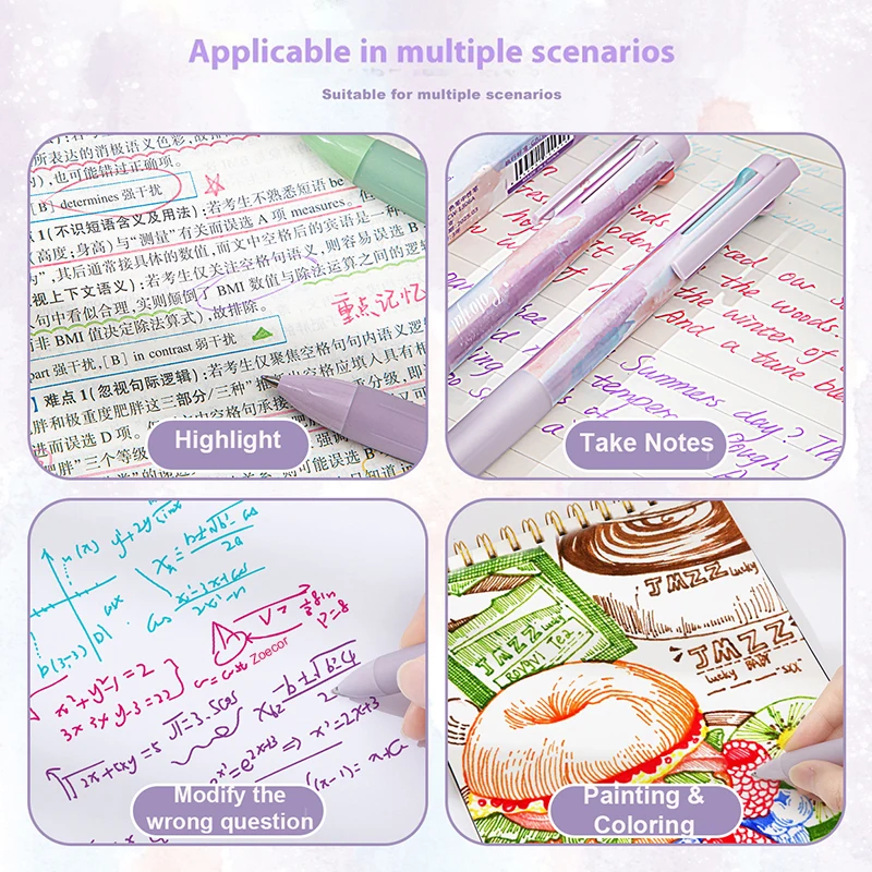 3 in 1 Multifunctional Pen 0.5mm Tri-color Fast-drying Ballpoint Pen 1s Color Switching Efficient Study Office All-around Tools