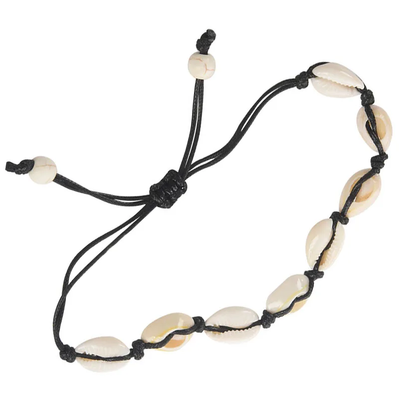 Tobilleras de concha para mujer, joyería para el pie, pulsera descalza para la playa, correa para el tobillo en la pierna, accesorios bohemios negros