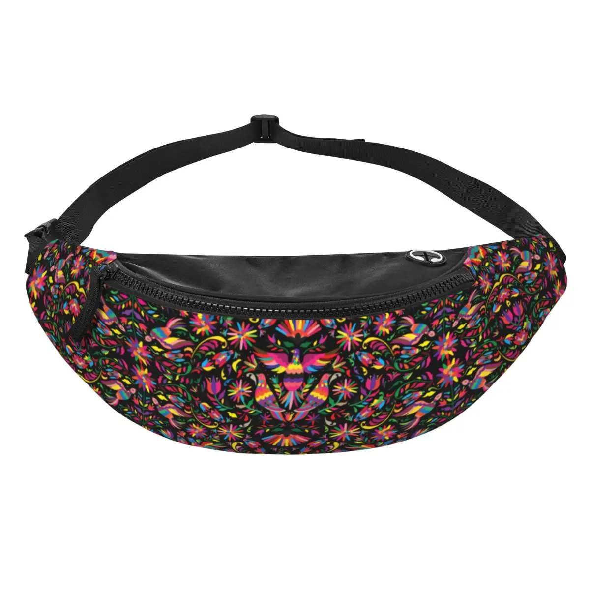 Custom Otomi Birds Mexican Flowers Pattern Fanny Pack Women Men Crossbody Waist Bag for Running Phone Money Pouch