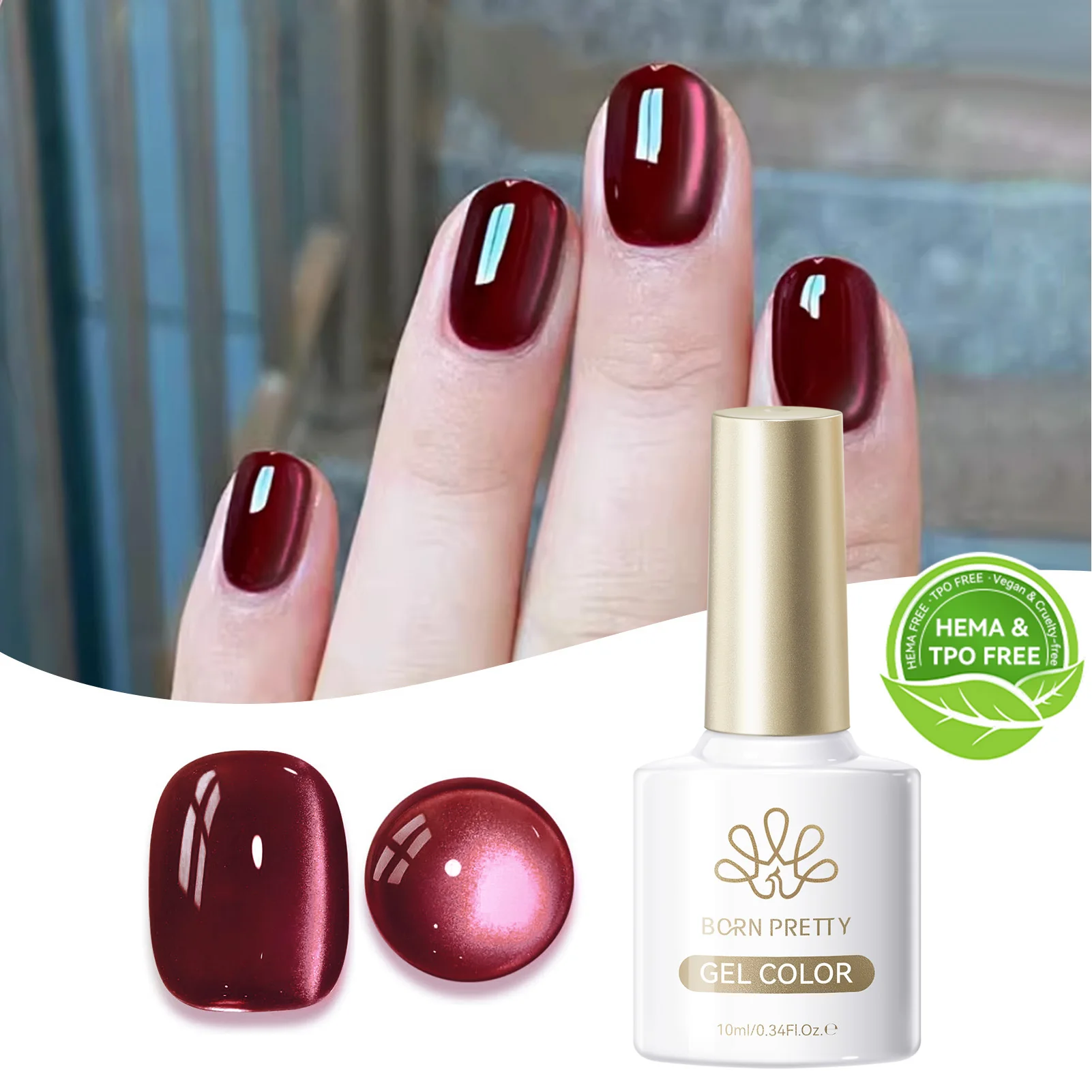 본 프리티 헤마 TPO 프리 10ml 다크 브라운 레드 글래스 비드 캣 마그네틱 젤 네일 폴리쉬 세미 퍼머넌트 소크 오프 UV LED 바니쉬