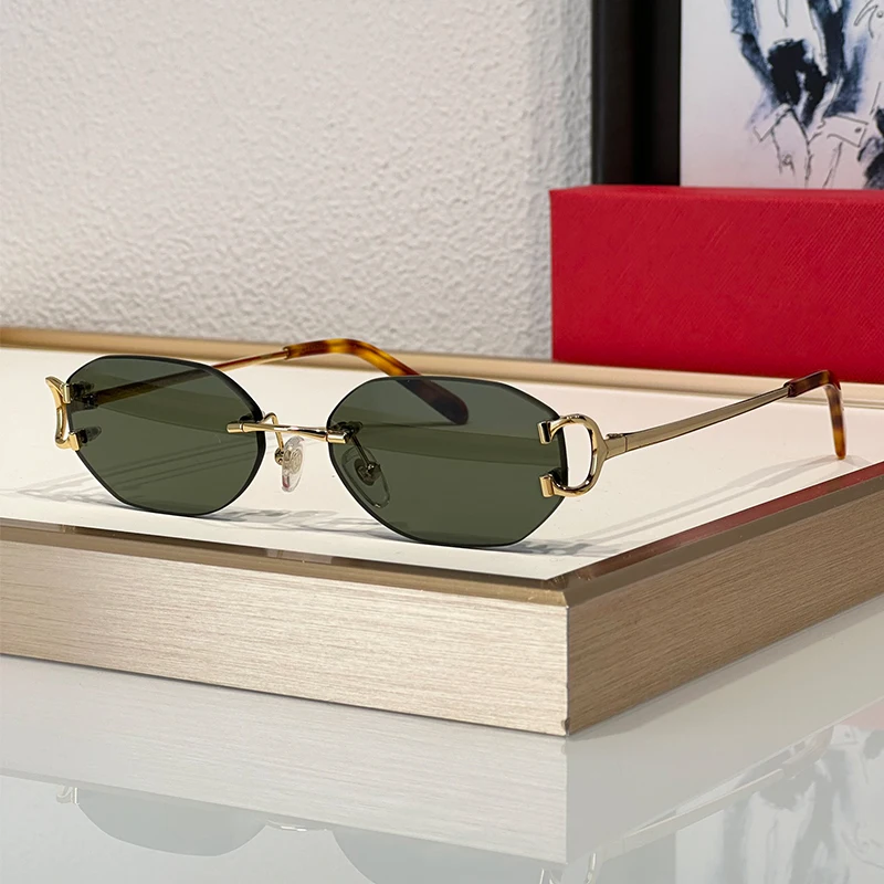 

High Quality Square Frameless Vintage Sunglasses For Women Men Alloy Acetate Fashion Eyewear Driving Travel Eyeglasses UV400