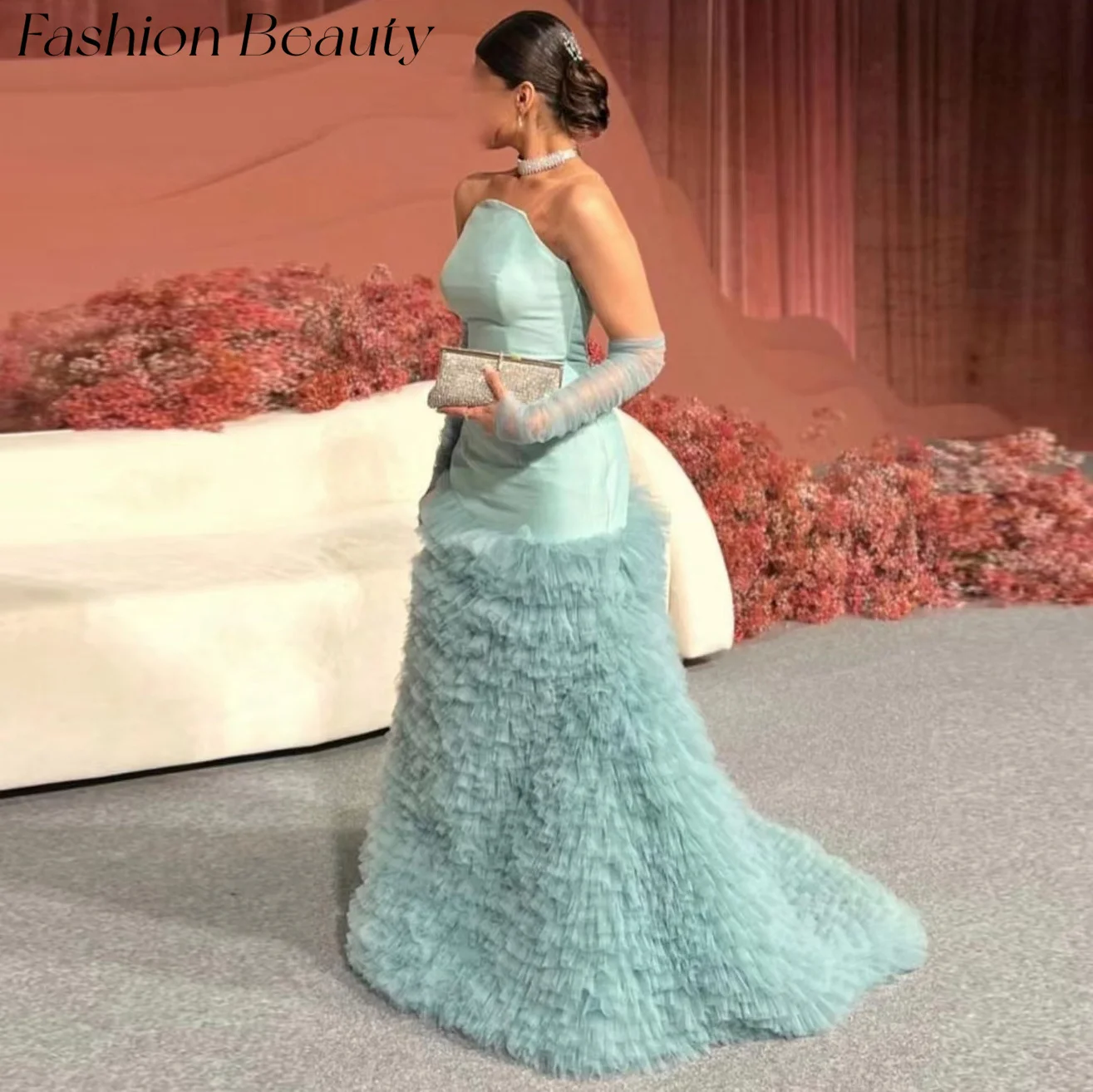 

Fashion Beauty Prom Dresses Strapless Tiered Elegant Celebrity Formal Evening Party Dress For Women 2024 vestidos de noche