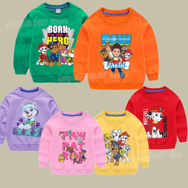 Anime PAW patorl children's hoodie cartoon cute Skye Marshall pattern round neck pullover sweatshirt boys girls autumn outfit