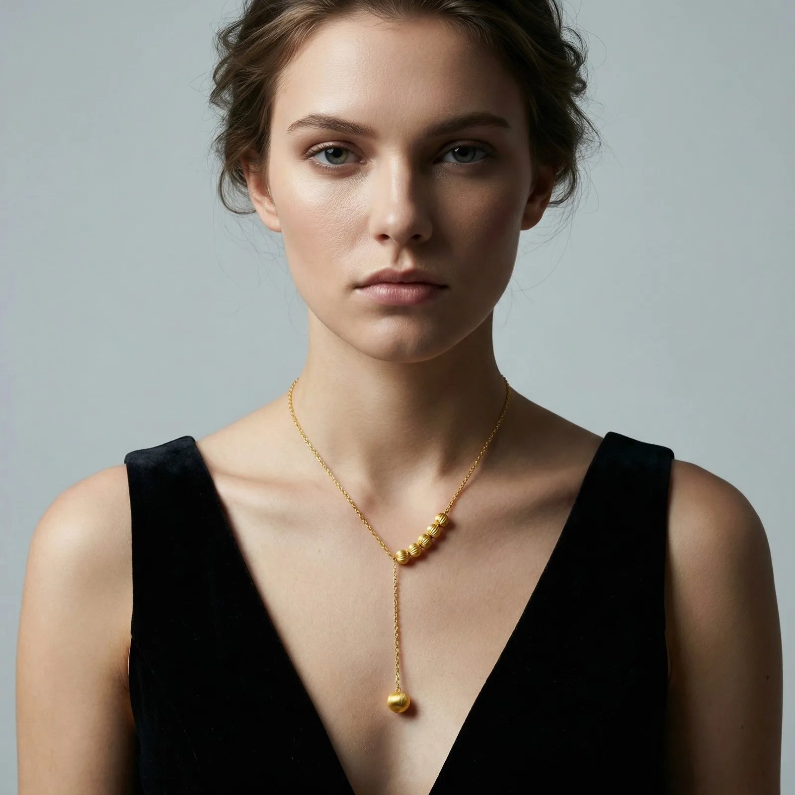 Classic Ball Pendant Necklace, Y-Shaped Long Thin Chain, Simple Metal Necklace for Women, Sweater Chain Jewelry Gift - Image 3