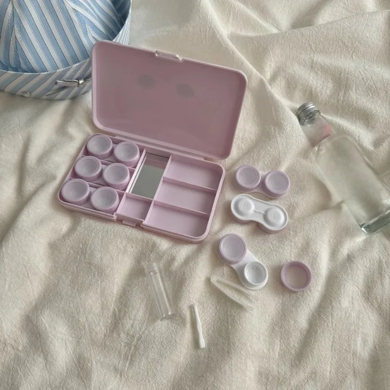 Cute Cat Large Capacity Contact Lens Case Travel Contact Lenses Case Soak Container Lenses Box for Beauty Pupil With Mirror