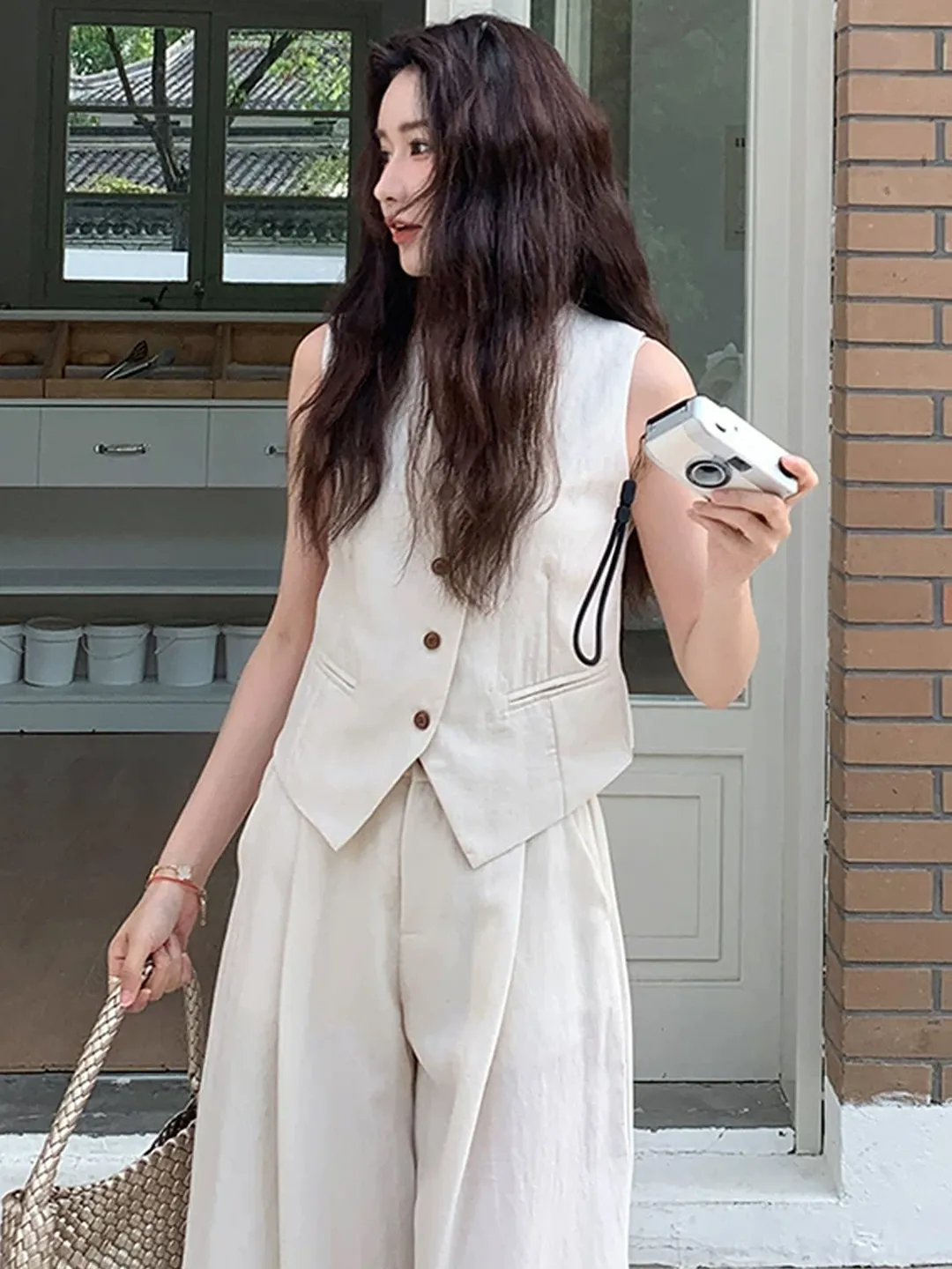 

Casual Style Women's Vest Wide Leg Pants Set Summer New Arrival Ageless Elegance Two Piece Suit Polyester Fiber High Waist
