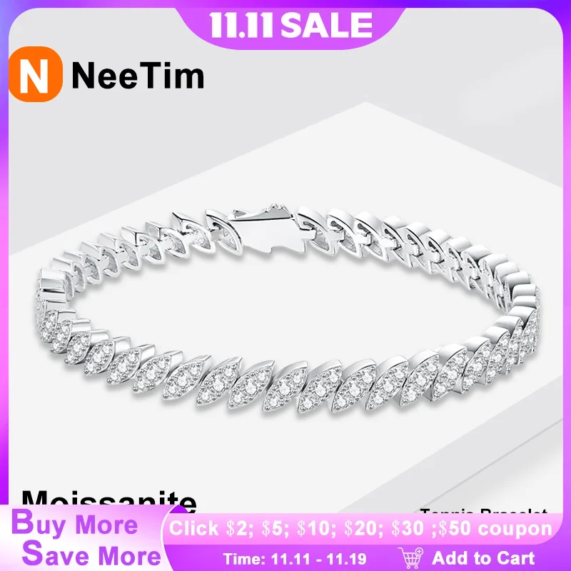 

NeeTim Full Moissanite Tennis Bracelets woman 925 Sterling Silver Marquise Shape Women's Hand Bracelet Chain luxury Jewelry